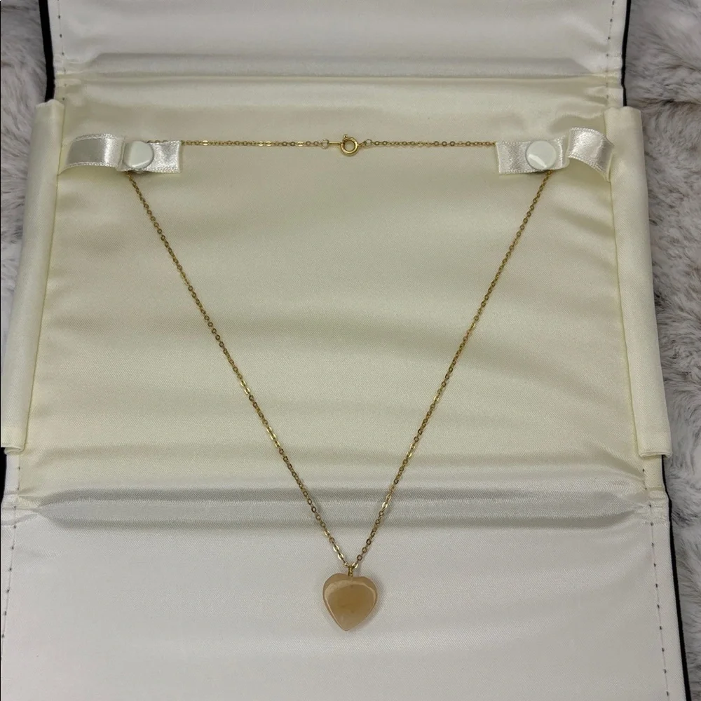 Translucent Look Heart Pendant Necklace with Gold Tone Chain. 18”